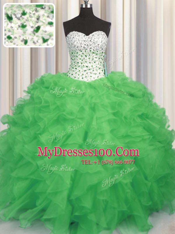 Decent Sleeveless Floor Length Beading and Ruffles Lace Up Ball Gown Prom Dress