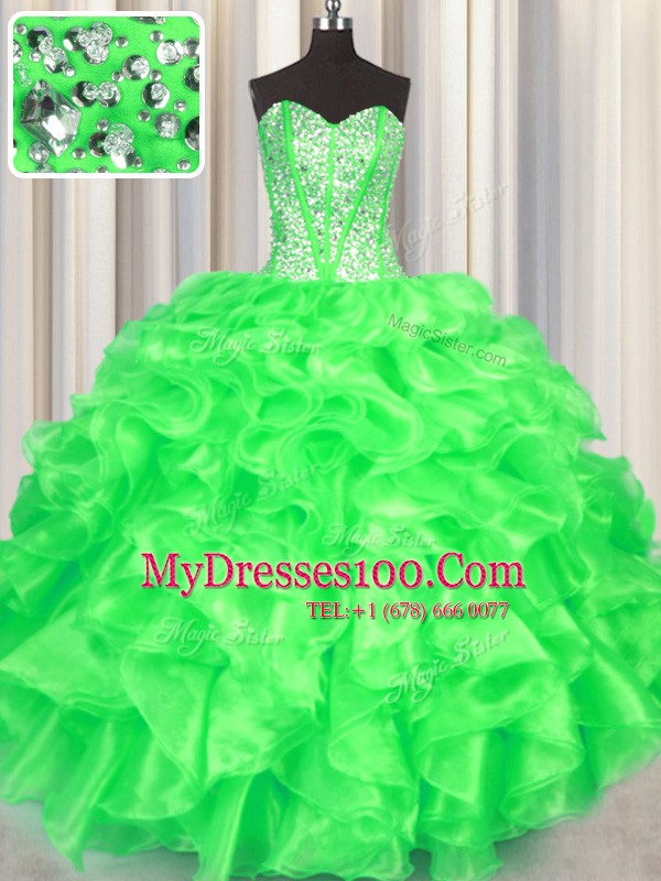 Clearance Sleeveless Organza Lace Up Sweet 16 Dress for Military Ball and Sweet 16 and Quinceanera