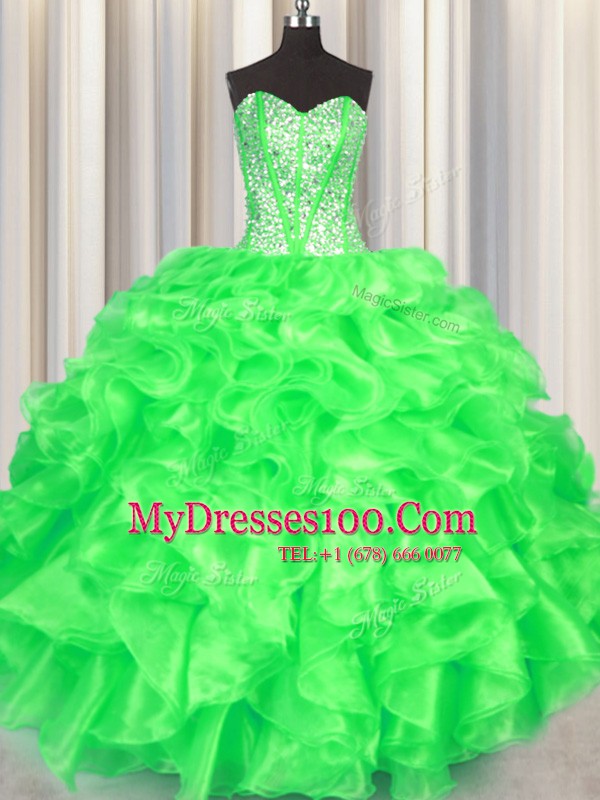 Clearance Sleeveless Organza Lace Up Sweet 16 Dress for Military Ball and Sweet 16 and Quinceanera