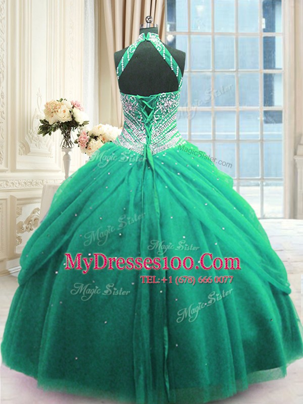 Deluxe Tulle Sleeveless Floor Length Quinceanera Dress and Beading
