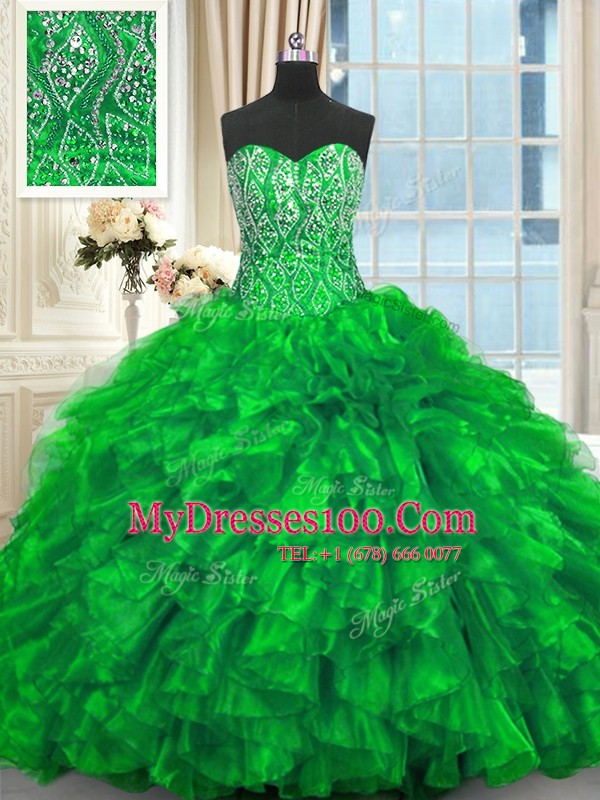 Ball Gowns Sleeveless Green Quince Ball Gowns Brush Train Lace Up