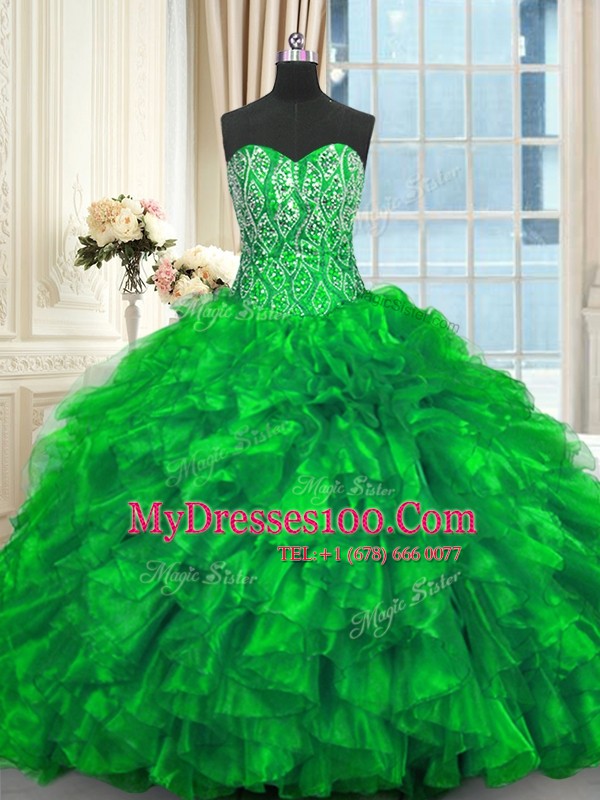 Ball Gowns Sleeveless Green Quince Ball Gowns Brush Train Lace Up