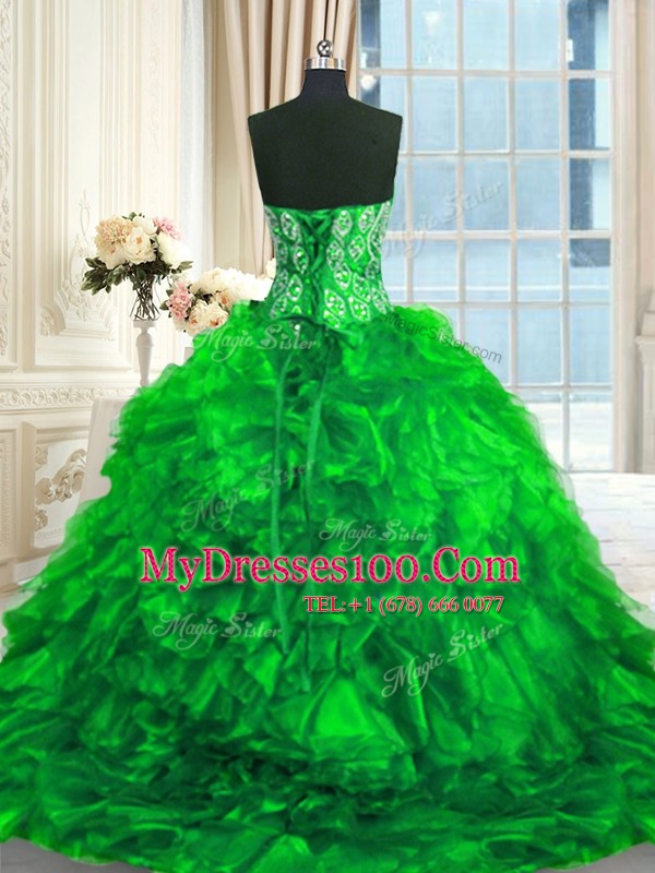 Ball Gowns Sleeveless Green Quince Ball Gowns Brush Train Lace Up
