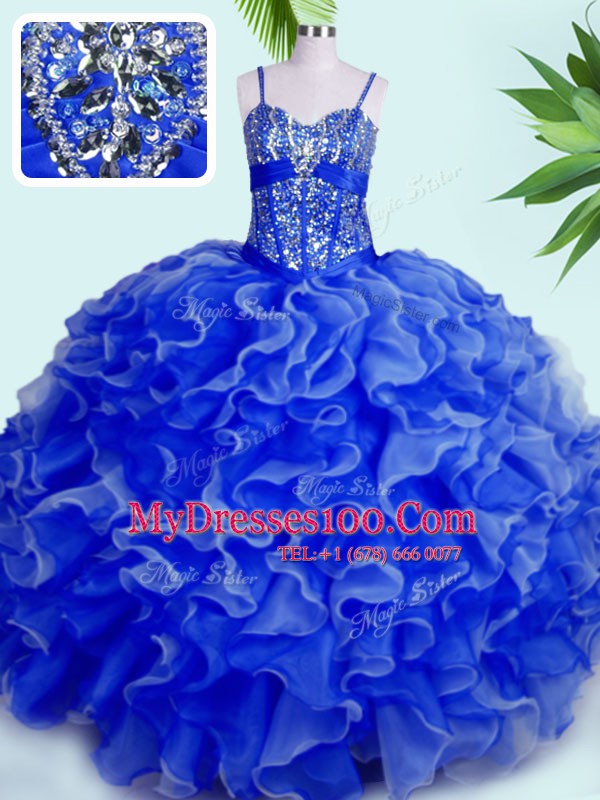 Graceful Floor Length Ball Gowns Sleeveless Blue Ball Gown Prom Dress Lace Up