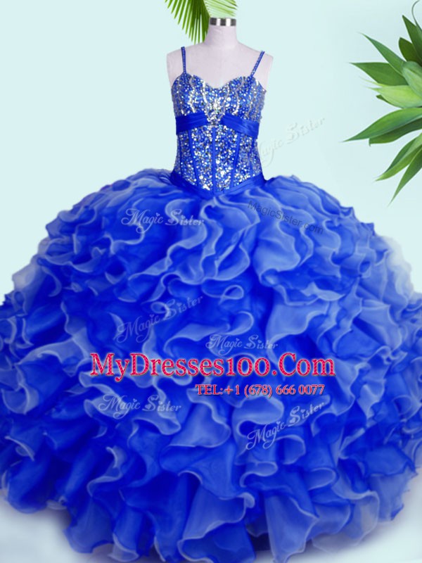 Graceful Floor Length Ball Gowns Sleeveless Blue Ball Gown Prom Dress Lace Up