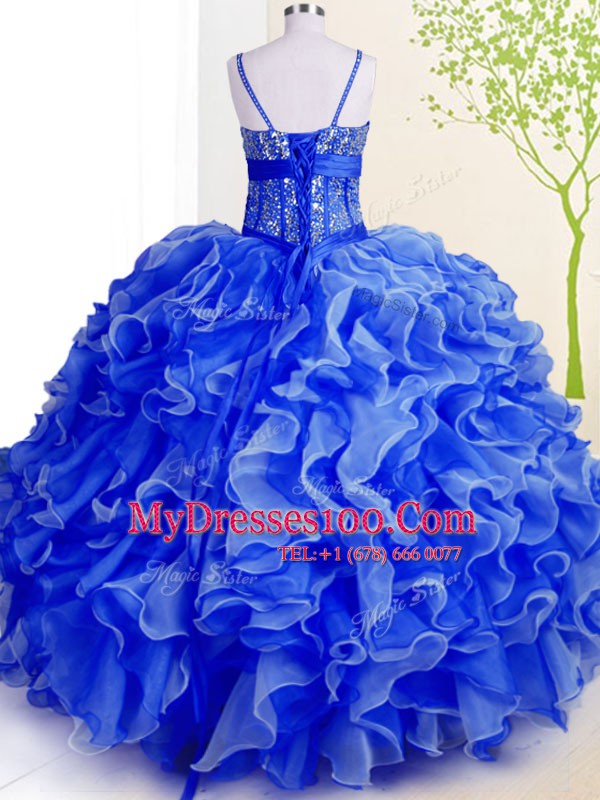 Graceful Floor Length Ball Gowns Sleeveless Blue Ball Gown Prom Dress Lace Up