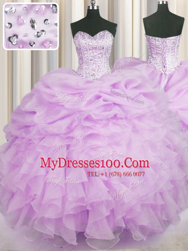 Colorful Sweetheart Sleeveless Lace Up 15 Quinceanera Dress Lilac Organza