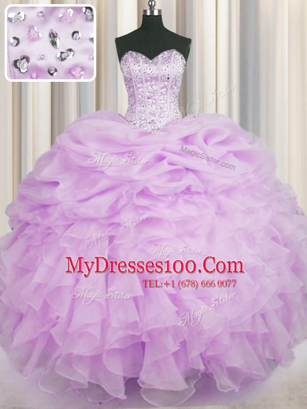 Colorful Sweetheart Sleeveless Lace Up 15 Quinceanera Dress Lilac Organza