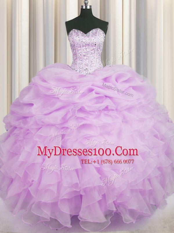 Colorful Sweetheart Sleeveless Lace Up 15 Quinceanera Dress Lilac Organza