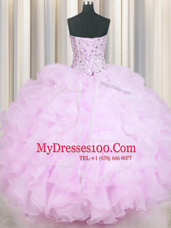 Mermaid Floor Length Lilac 15 Quinceanera Dress Sweetheart Sleeveless Lace Up