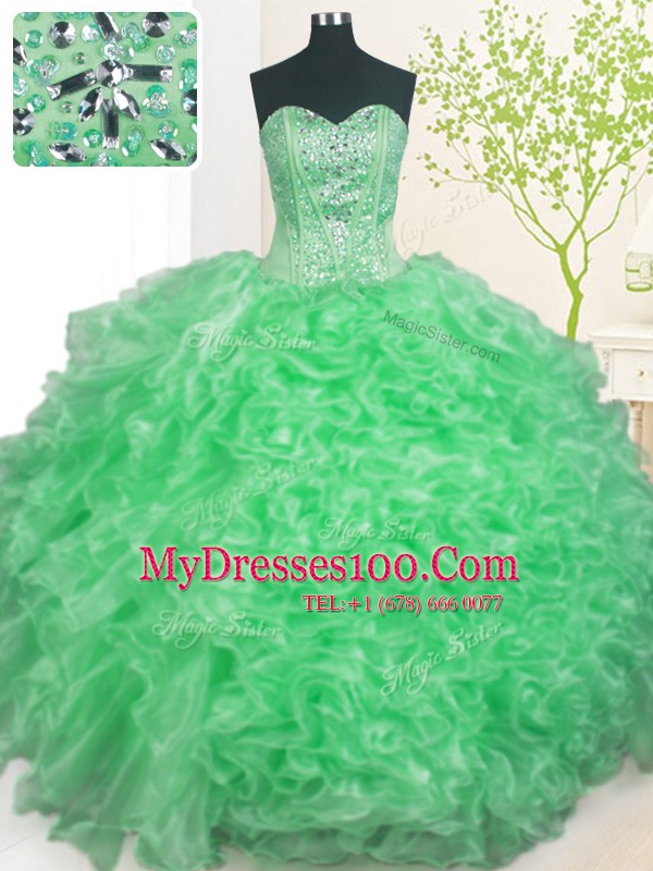 Pick Ups Sweetheart Sleeveless Lace Up Ball Gown Prom Dress Apple Green Organza