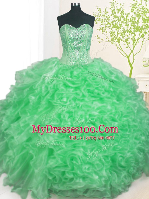 Pick Ups Sweetheart Sleeveless Lace Up Ball Gown Prom Dress Apple Green Organza