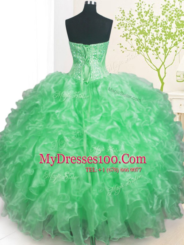 Pick Ups Sweetheart Sleeveless Lace Up Ball Gown Prom Dress Apple Green Organza