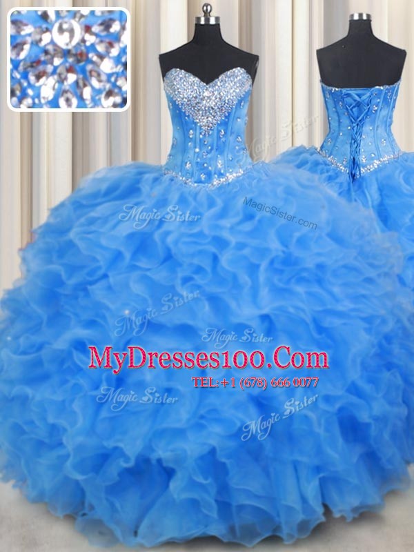 Fantastic Ball Gowns Sweet 16 Quinceanera Dress Baby Blue Sweetheart Organza Sleeveless Floor Length Lace Up