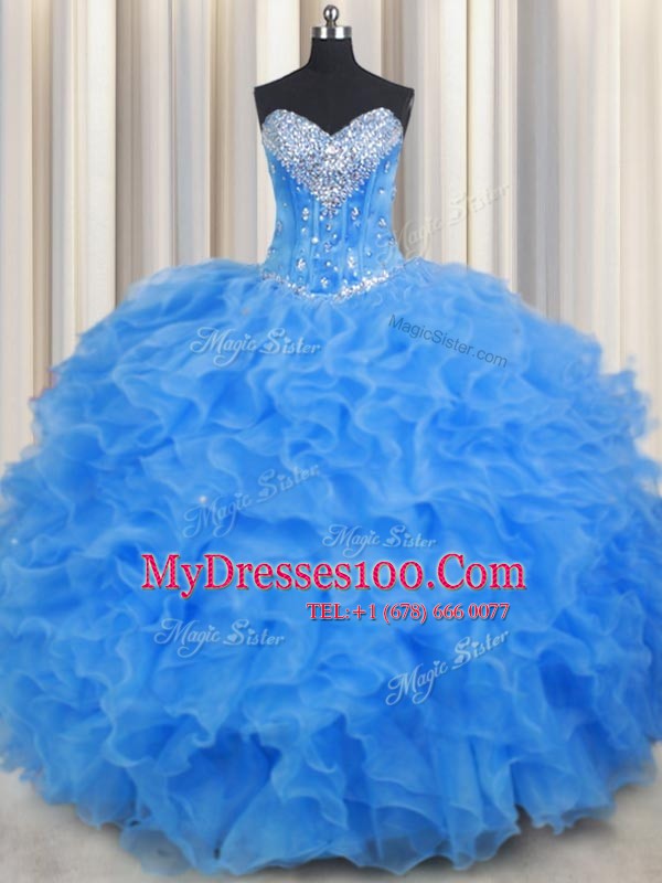 Fantastic Ball Gowns Sweet 16 Quinceanera Dress Baby Blue Sweetheart Organza Sleeveless Floor Length Lace Up