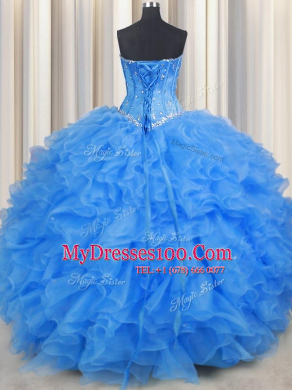 Fantastic Ball Gowns Sweet 16 Quinceanera Dress Baby Blue Sweetheart Organza Sleeveless Floor Length Lace Up