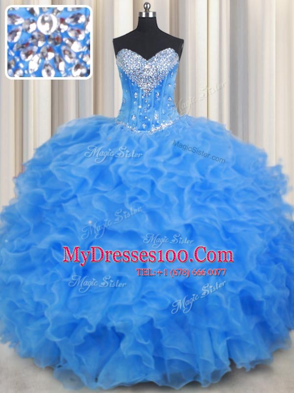 Fantastic Ball Gowns Sweet 16 Quinceanera Dress Baby Blue Sweetheart Organza Sleeveless Floor Length Lace Up