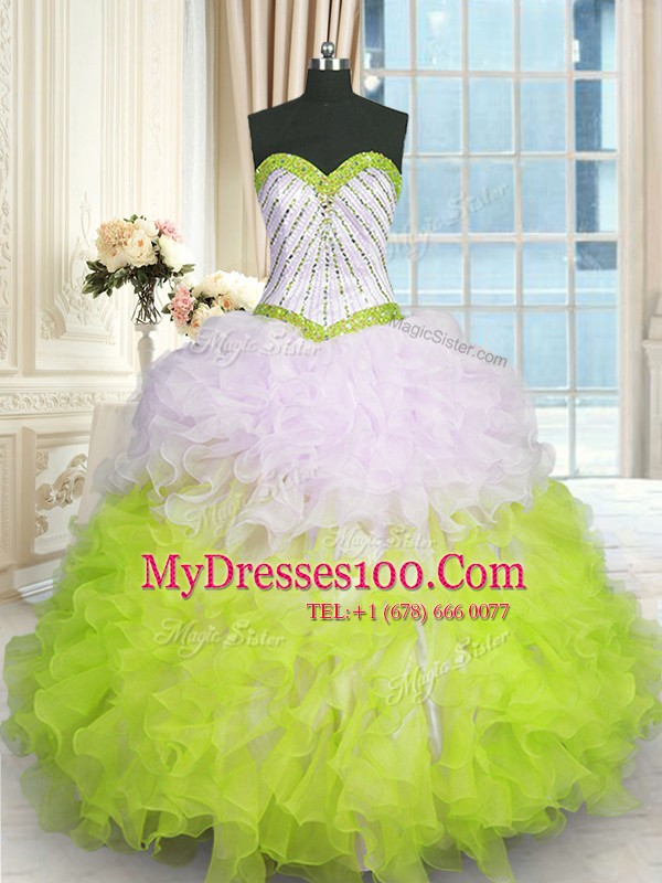 Attractive Multi-color Ball Gowns Sweetheart Sleeveless Organza Floor Length Lace Up Beading and Ruffles Quinceanera Dress