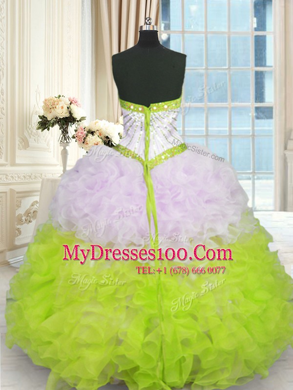 Attractive Multi-color Ball Gowns Sweetheart Sleeveless Organza Floor Length Lace Up Beading and Ruffles Quinceanera Dress