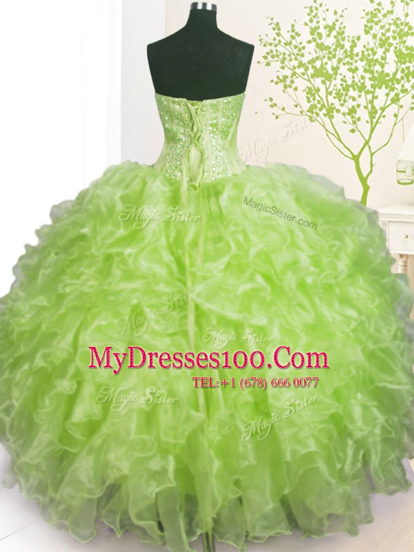 Suitable Pick Ups Floor Length Ball Gowns Sleeveless Yellow Green Quinceanera Gowns Lace Up