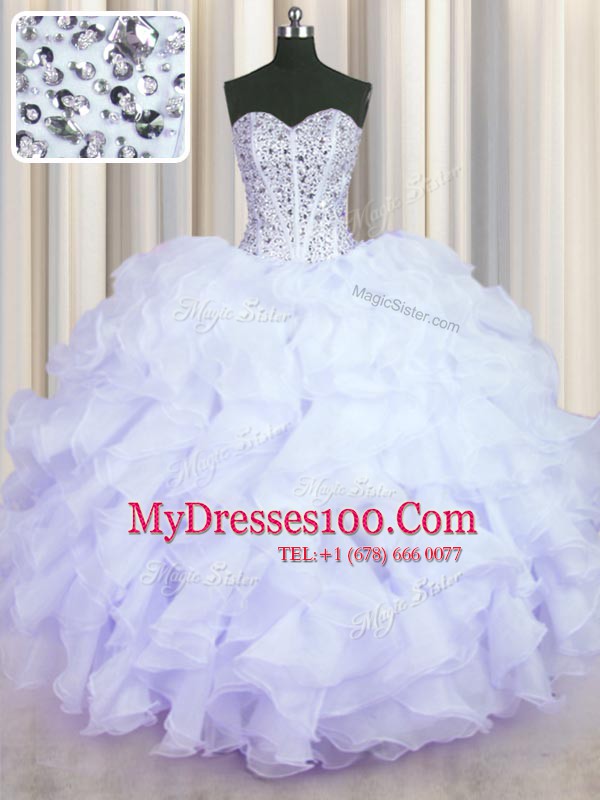 Lavender Sweetheart Neckline Beading and Ruffles Quinceanera Gown Sleeveless Lace Up