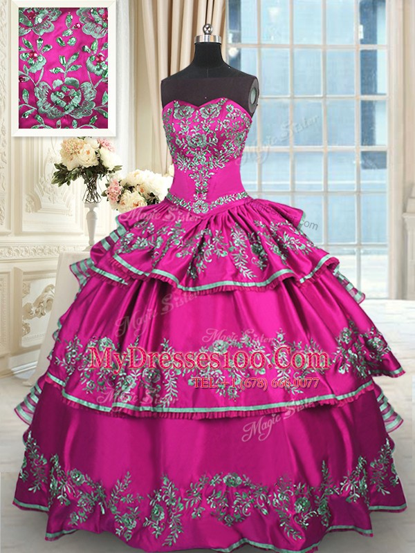 Most Popular Sleeveless Embroidery and Ruffled Layers Lace Up 15 Quinceanera Dress