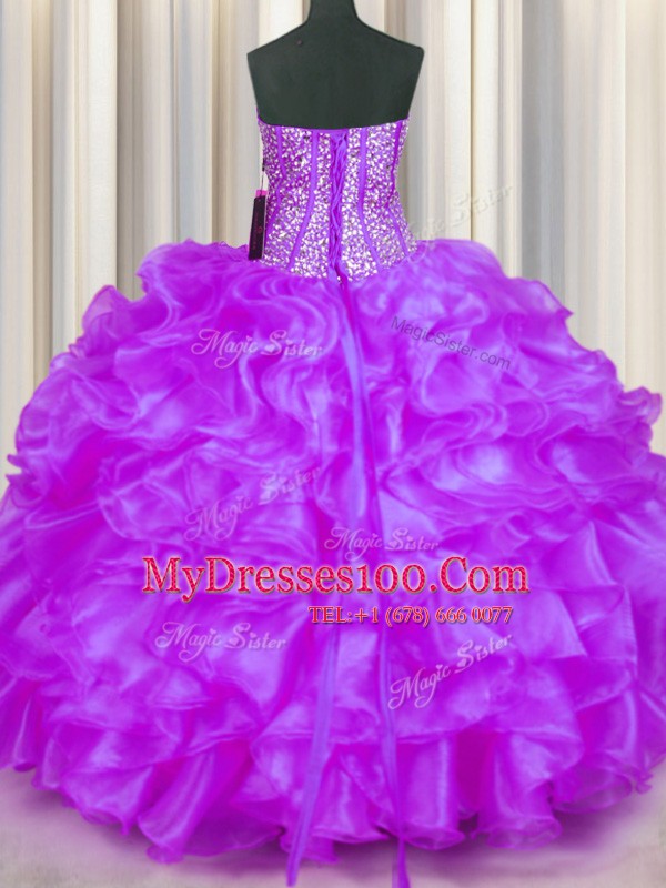 Hot Sale Eggplant Purple Sweetheart Neckline Beading and Ruffles Quinceanera Gowns Sleeveless Lace Up