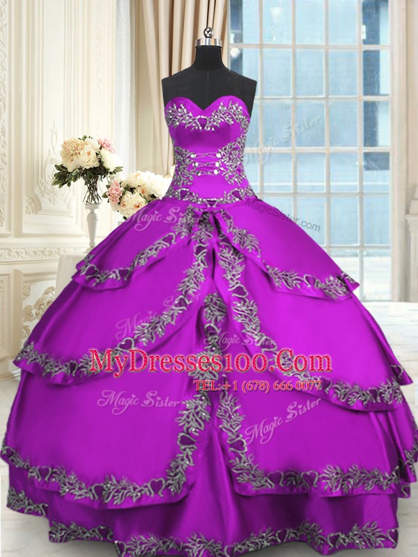 Taffeta Sleeveless Floor Length Sweet 16 Dresses and Beading and Embroidery and Ruffled Layers