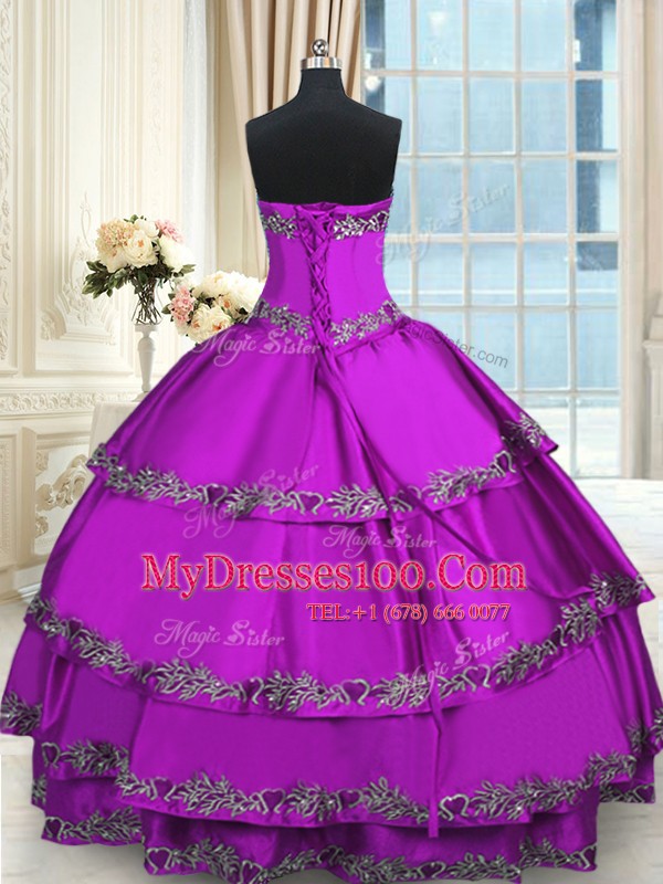 Taffeta Sleeveless Floor Length Sweet 16 Dresses and Beading and Embroidery and Ruffled Layers