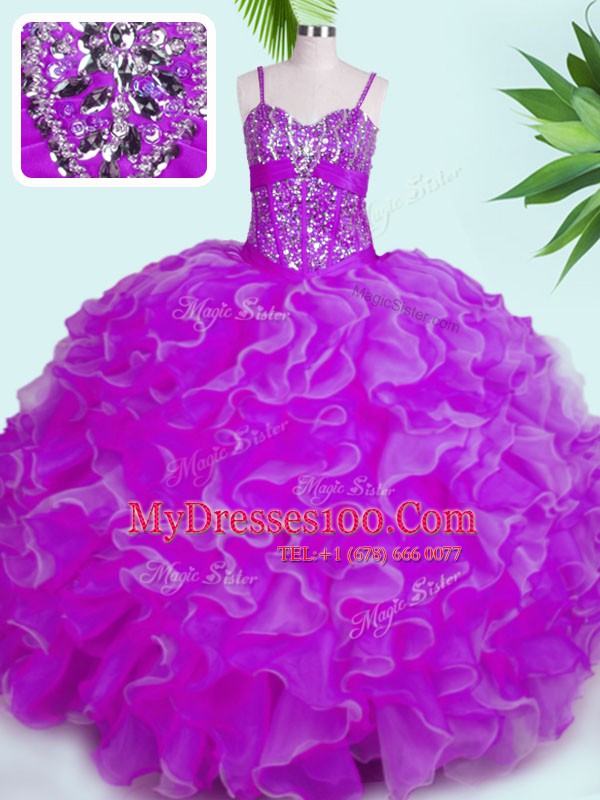 Adorable Sleeveless Lace Up Floor Length Beading and Ruffles Ball Gown Prom Dress