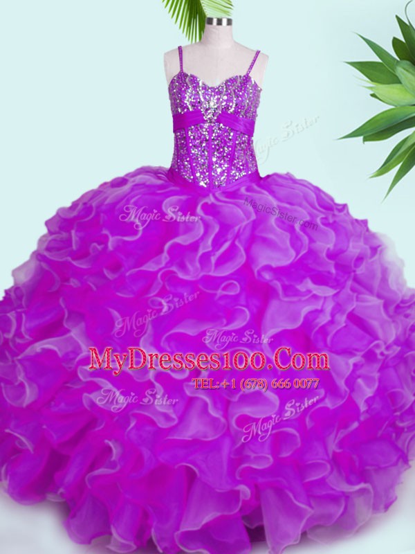 Adorable Sleeveless Lace Up Floor Length Beading and Ruffles Ball Gown Prom Dress