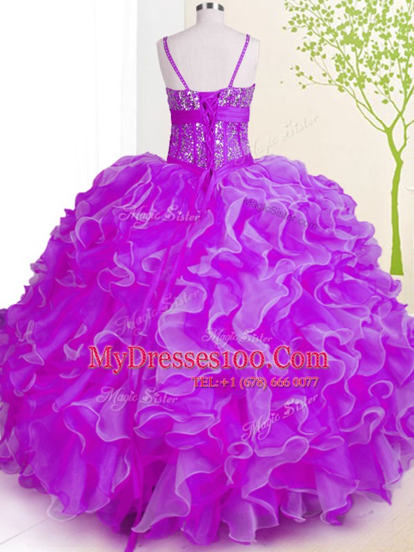 Adorable Sleeveless Lace Up Floor Length Beading and Ruffles Ball Gown Prom Dress