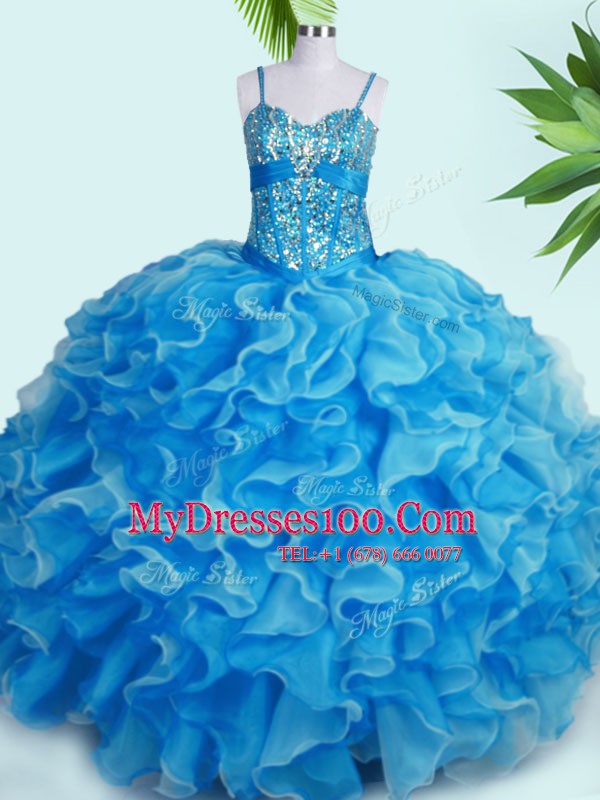 Beading and Ruffles Quinceanera Dress Baby Blue Lace Up Sleeveless Floor Length