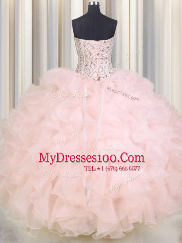 Beautiful Ball Gowns Vestidos de Quinceanera Baby Pink Sweetheart Organza Sleeveless Floor Length Lace Up