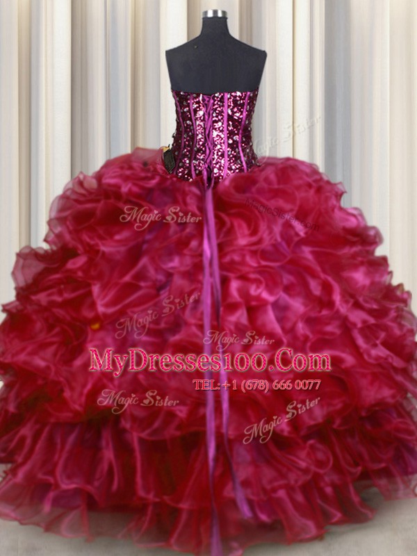 Noble Hot Pink 15 Quinceanera Dress Military Ball and Sweet 16 and Quinceanera and For with Beading and Ruffles Sweetheart Sleeveless Lace Up