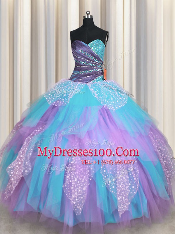 Fine Ball Gowns Quinceanera Gowns Multi-color Sweetheart Tulle Sleeveless Floor Length Lace Up