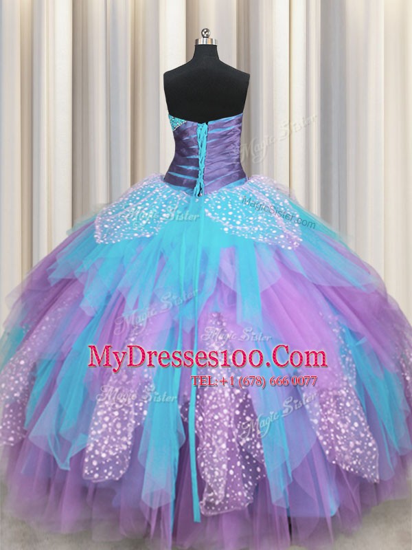 Fine Ball Gowns Quinceanera Gowns Multi-color Sweetheart Tulle Sleeveless Floor Length Lace Up