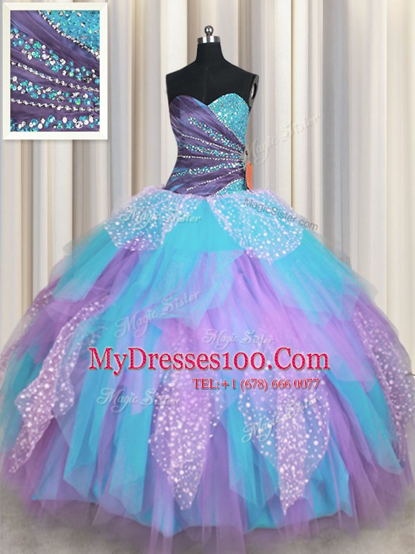 Fine Ball Gowns Quinceanera Gowns Multi-color Sweetheart Tulle Sleeveless Floor Length Lace Up