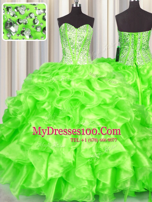 Fashionable Organza Sweetheart Sleeveless Lace Up Beading and Ruffles Quinceanera Gowns in