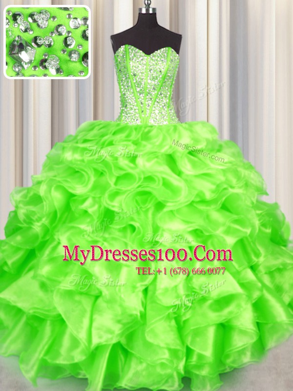 Fashionable Organza Sweetheart Sleeveless Lace Up Beading and Ruffles Quinceanera Gowns in