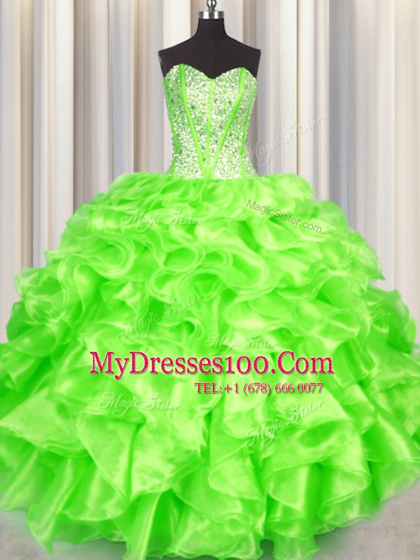 Fashionable Organza Sweetheart Sleeveless Lace Up Beading and Ruffles Quinceanera Gowns in