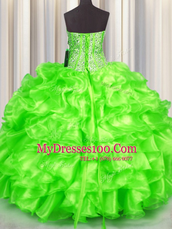 Fashionable Organza Sweetheart Sleeveless Lace Up Beading and Ruffles Quinceanera Gowns in