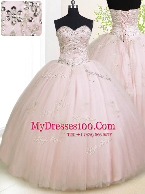 Delicate Sleeveless Lace Up Floor Length Beading and Appliques Sweet 16 Quinceanera Dress