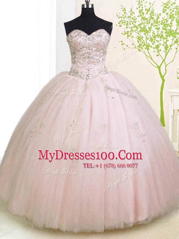 Delicate Sleeveless Lace Up Floor Length Beading and Appliques Sweet 16 Quinceanera Dress