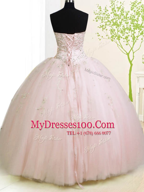 Delicate Sleeveless Lace Up Floor Length Beading and Appliques Sweet 16 Quinceanera Dress