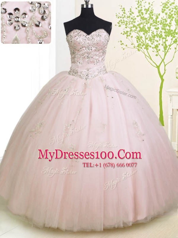 Delicate Sleeveless Lace Up Floor Length Beading and Appliques Sweet 16 Quinceanera Dress