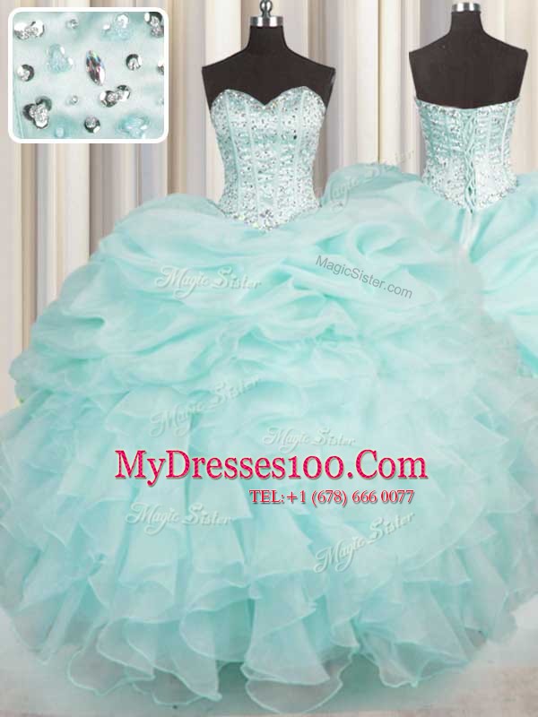 Aqua Blue Sweetheart Lace Up Beading and Ruffles Vestidos de Quinceanera Sleeveless