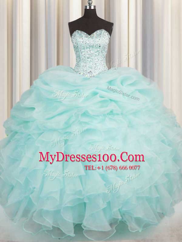 Aqua Blue Sweetheart Lace Up Beading and Ruffles Vestidos de Quinceanera Sleeveless
