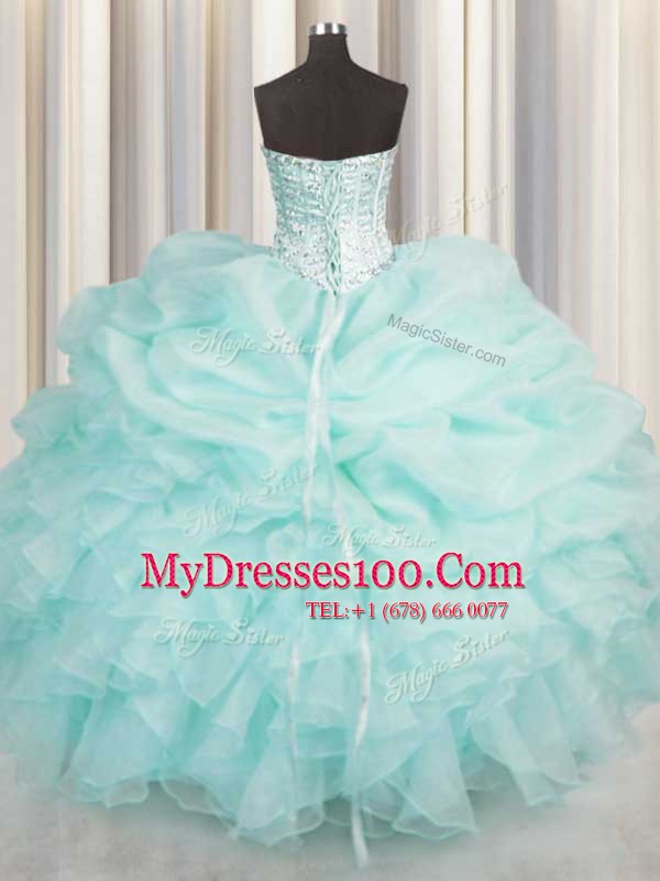 Aqua Blue Sweetheart Lace Up Beading and Ruffles Vestidos de Quinceanera Sleeveless