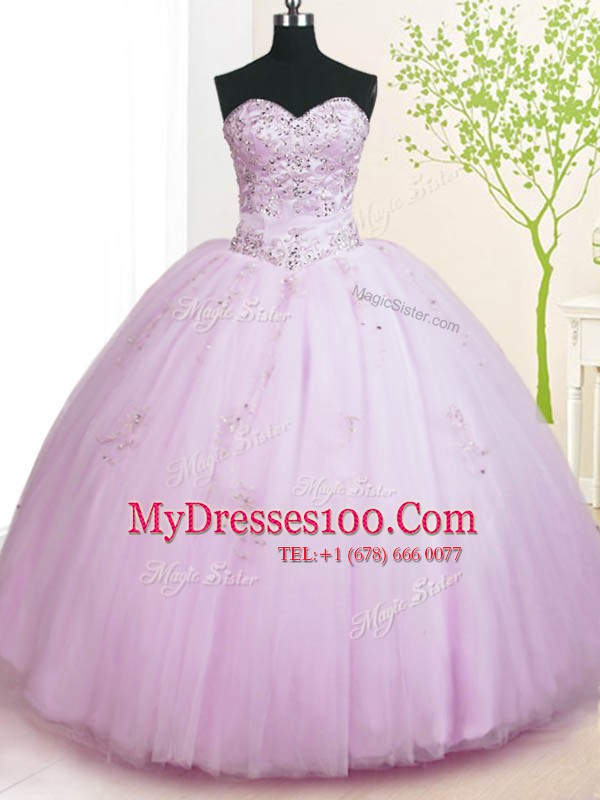 Artistic Floor Length Ball Gowns Sleeveless Lilac Quinceanera Gown Lace Up